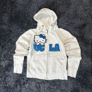 Hello Kitty UCLA White Zip-Up Hoodie with Embroidered Graphic Size Medium
